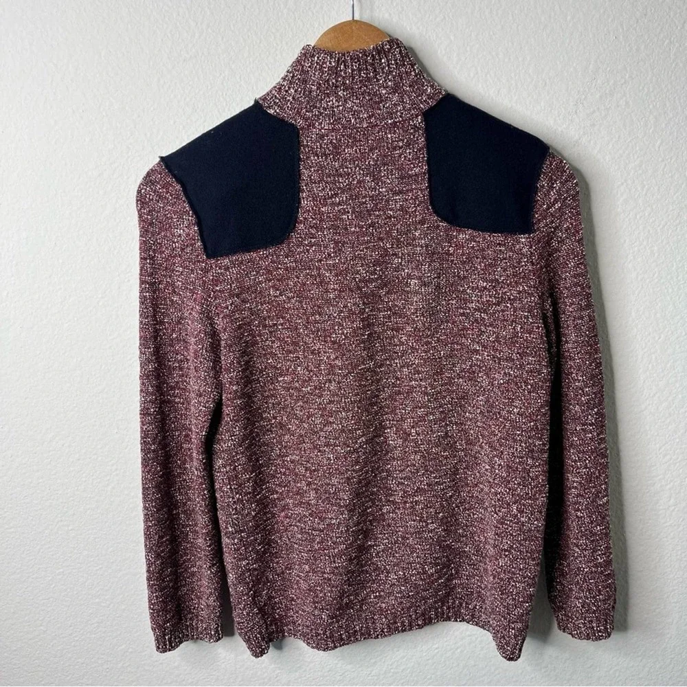 Tory Burch Burgundy Tweed Mock Neck Button Front Pullover Sweater